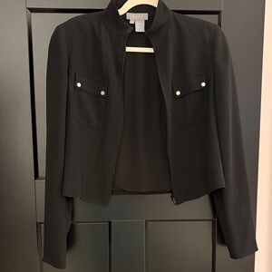 ECCOCI Vintage Black Cropped Blazer. Zipper Front. Shoulder Pads.  Size 4